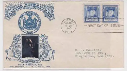 906497 Ersttagsbrief USA Famous Americans Walt Whitman 1940 US FDC Cover