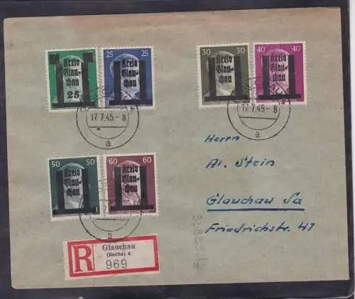 907181 Brief Einschreiben Lokalausgabe Glauchau 1945 Mi 12-17 Wert 1.005 EUR