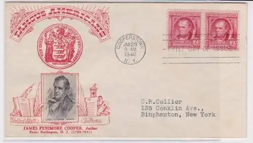 906495 Ersttagsbrief USA Famous Americans James Fenimore Cooper 1940 FDC Cover