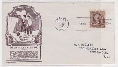 906492 Ersttagsbrief Famous Americans Samuel Langhorne Clemens 1940 US FDC Cover