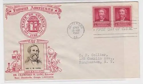 906489 Ersttagsbrief USA Famous Americans Dr. Crawford W. Long 1940 US FDC Cover