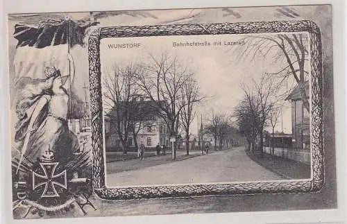 908134 Patriotika Feldpost Ak Wunstorf Bahnhofstraße mit Lazarett 1915