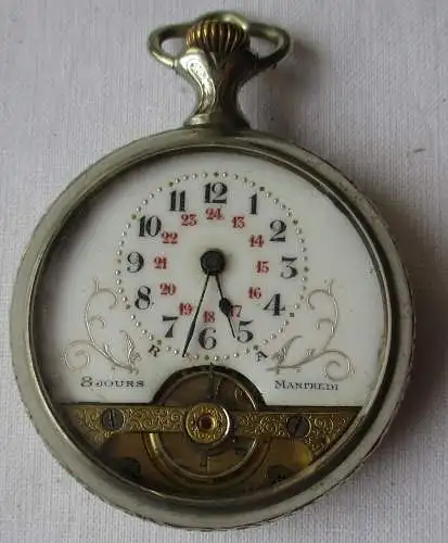 Versilberte Lépine Taschenuhr 8 Jours 8 Tage Manfredi Rugby Motiv (158478)