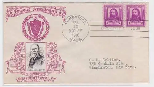 906499 Ersttagsbrief USA Famous Americans James Russell Lowell 1940 US FDC Cover