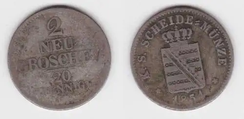 2 Neu Groschen Silber Münze Sachsen 1854 F s (142927)