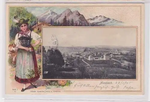 908602 geprägte Ak Miesbach Serie I Bild 17 Frau in Tracht 1905
