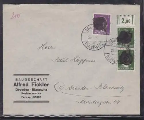 907418 Brief SBZ Bundesland Sachsen Schwärzung 1945 OPD Dresden AP 784 + 785
