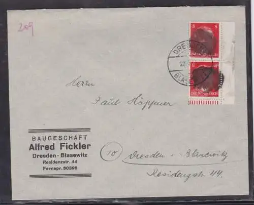 907079 Brief SBZ Bundesland Sachsen Schwärzung 1945 OPD Dresden AP 786 II