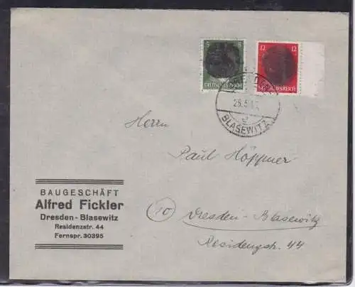 907419 Brief SBZ Bundesland Sachsen Schwärzung 1945 OPD Dresden AP 784 + 827