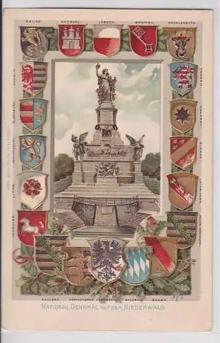 908107 geprägte Wappen Ak National Denkmal auf dem Niederwald um 1900