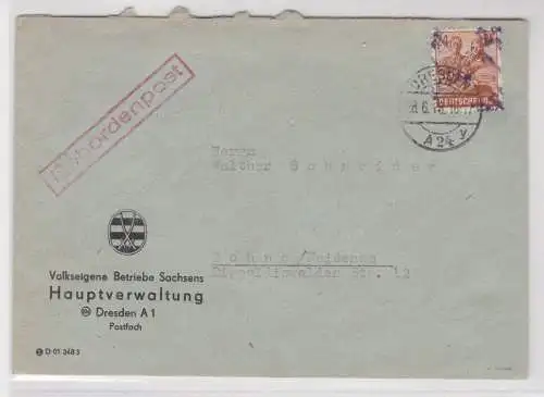 907313 Brief SBZ Bezirksstempel-Aufdruck Behördenpost VEB Sachsens Dresden 1948