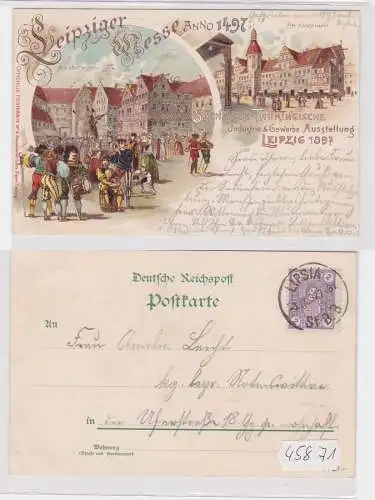 45871 Lithographie Ak sächs. thür. Industrie & Gewerbe Ausstellung Leipzig 1897