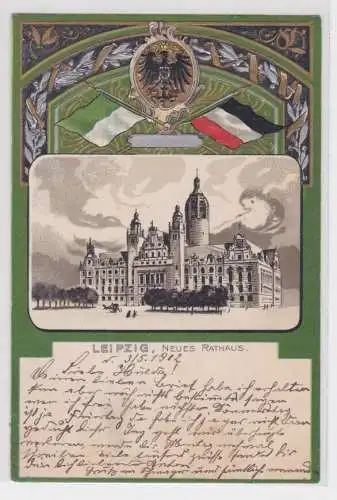908205 geprägte Wappen Ak Leipzig - Partie am neuen Rathaus 1902