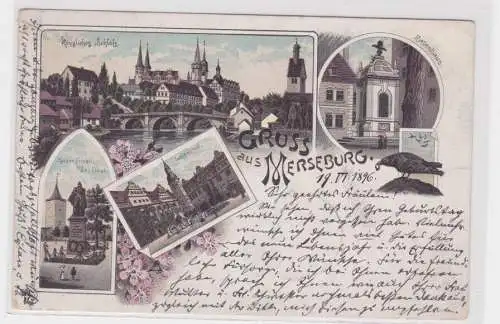 907727 Lithographie Ak Gruss aus Merseburg - Schloss, Rabenhaus, Denkmal 1896