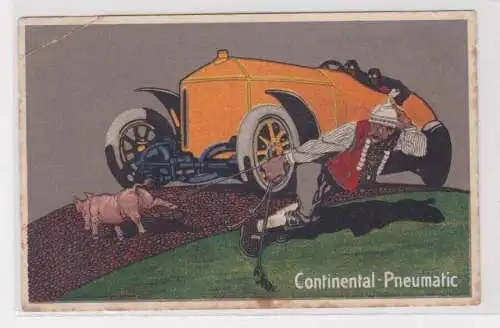 902541 Reklame Humor Ak Continental Pneumatic Schwein vor Automobil um 1915
