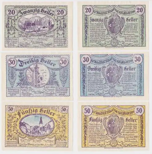 20, 30 und 50 Heller Banknoten Wang 05.06.1920 (141176)