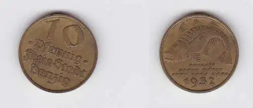 10 Pfennig Messing Münze Danzig 1932 Dorsch Jäger D 13 (133428)