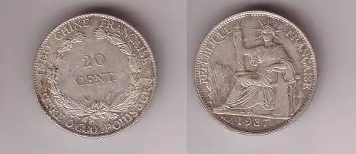 20 Cent. Silber Münze Französisch Indo China 1937 (115746)