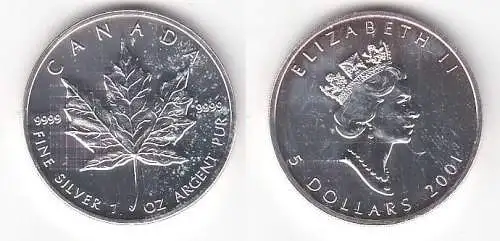 5 Dollar Silber Münze Kanada Meaple Leaf 2001 1 Unze Feinsilber (114840)