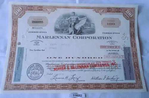100 Dollar Aktie USA Marlennan Corporation 1969 Corpor. Seal Delaware 11.07.1975