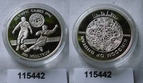 300 Ngultrum Silber Münze Bhutan Olympiade 1996 Atlanta Fussball 1993 (115442)