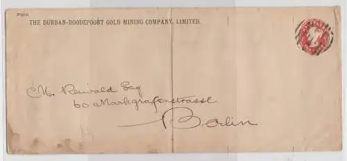 93705 seltener Ganzsachen Brief Durban Roodepoort Gold Mining Company um 1890
