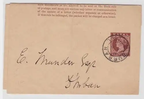 93936 seltener Ganzsachen Brief Natal Südafrika Durban 1888