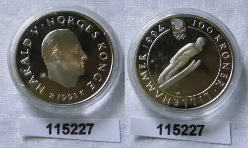 100 Kronen Silber Münze Norwegen Olympiade 1994 Skispringer 1992 (115227)