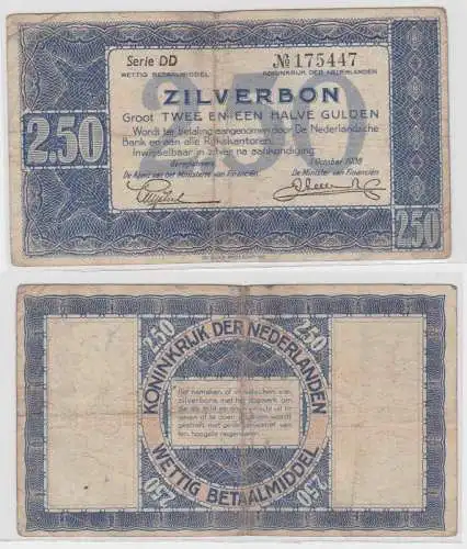 2,50 Gulden Silverbon Banknote Niederlande 1.Oktober 1938 (133395)