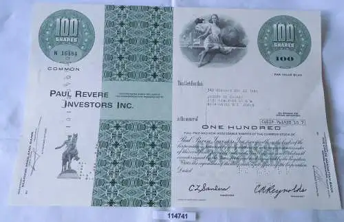 100 Dollar Aktie USA Paul Revere Investors Inc. Massachusetts 12.10.1971