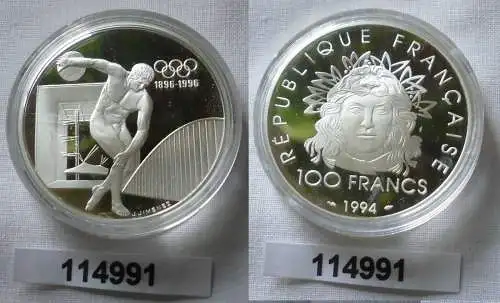 100 Franc Silber Münze Frankreich Olympia 1996 100 Jahre Spiele 1994 (114991)