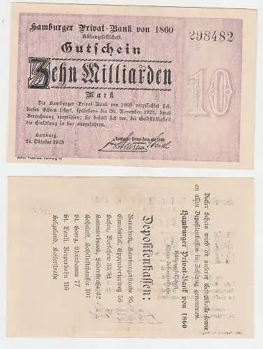 10 Milliarden Mark Banknote Hamburger Privat Bank 24.10.1923 (115844)