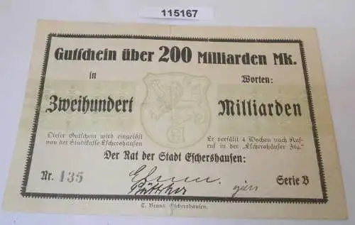 200 Milliarden Mark Banknote Inflation Stadt Eschershausen  o.J. 1923 (115167)