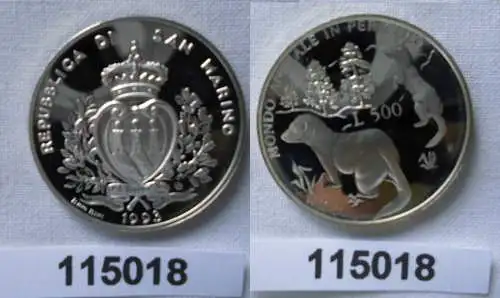 500 lire Silber Münze San Marino 1993 Gefährdete Tierwelt Iltis (115018)