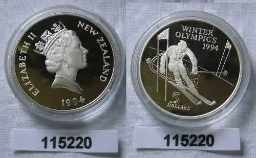5 Dollar Silber Münze Neuseeland Olympiade 1994 Lillehammer Slalomfahrer(115220)