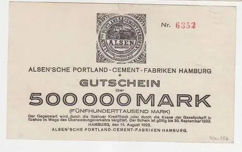 100000 Mark Banknote 1923 Hamburg Alsen'sche Portland Cement Fabrik (115906)