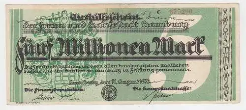 5 Millionen Mark Banknote Aushilfsschein Hansestadt Hamburg 11.8.1923 (113858)