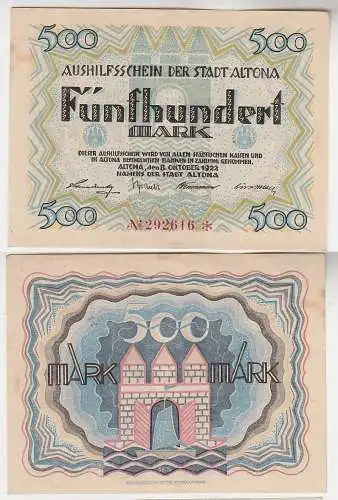 500 Mark Banknote Aushilfsschein der Stadt Altona 8.10.1922 (115862)