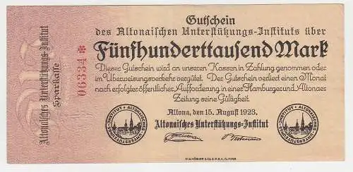 500.000 Mark Banknote Altona Unterstützungs Institut 15.08.1923 (114797)