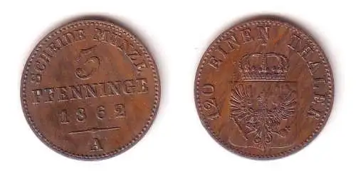 3 Pfennig Kupfer Münze Preussen 1862 A (115277)