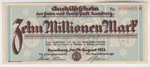 10 Millionen Mark Banknote Aushilfsschein Hansestadt Hamburg 24.8.1923 (112621)