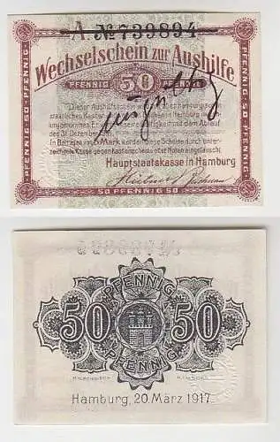 50 Pfennig Wechselschein zur Aushilfe Hamburg 20.März 1917 (115865)