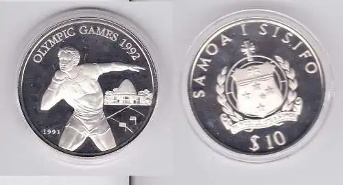 10 Dollar Silber Münze Samoa Olympiade 1992 Barcelona Kugelstoßen (124544)