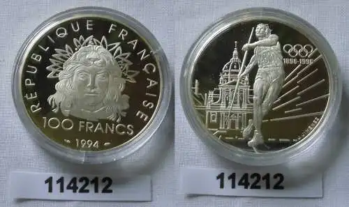 100 Franc Silber Münze Frankreich Olympia 1996 100 Jahre Spiele 1994 (114212)