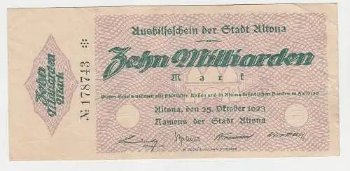 10 Milliarden Mark Banknote Aushilfsschein der Stadt Altona 25.10.1923 (115796)