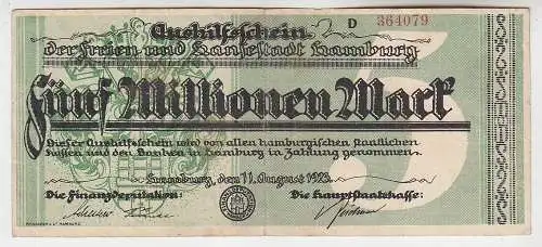 5 Millionen Mark Banknote Aushilfsschein Hansestadt Hamburg 11.8.1923 (115774)