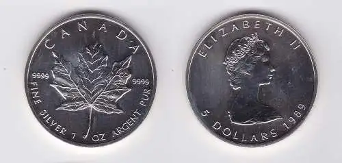5 Dollar Silber Münze Kanada Meaple Leaf 1989 1 Unze Feinsilber (124386)