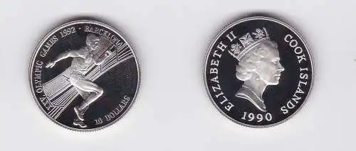 10 Dollar Silbermünze Cook Inseln 1990 Olympia Barcelona 1992 Läufer (124292)