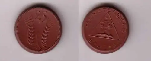 25 Pfennig Porzellan Münze Münsterberg in Schlesien ohne Jahr um 1921 (115837)