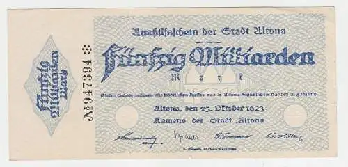 50 Milliarden Mark Banknote Aushilfsschein der Stadt Altona 25.10.1923 (115723)